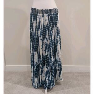 Lucky Brand Maxi Skirt Large Blue Long Tie Dye Stretch Hippie Boho
